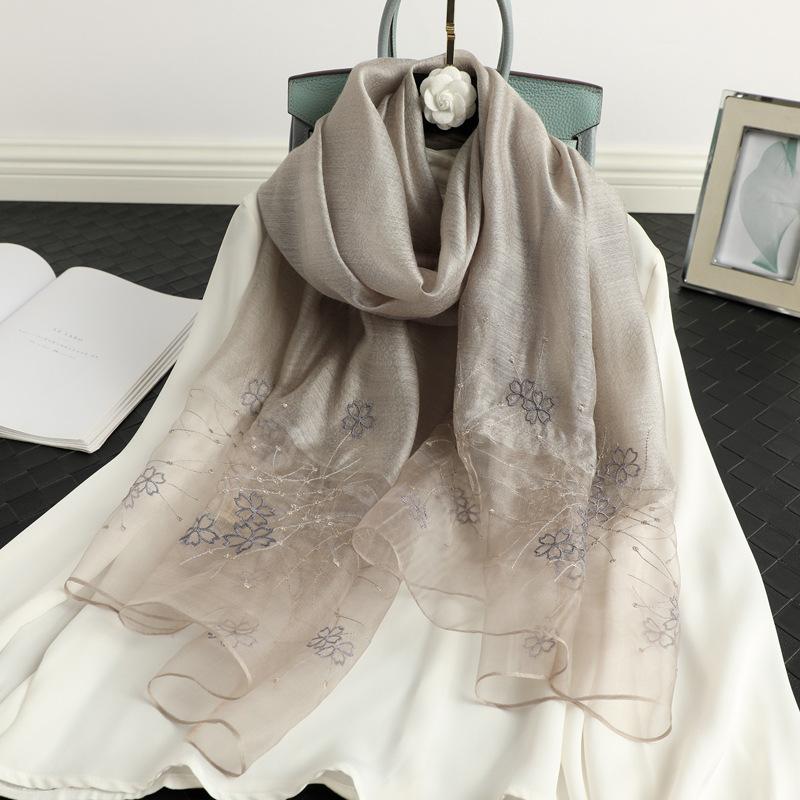 Silk scarf women's fashion silk wool thin foreign style long mulberry silk cheongsam with embroidered flowers gift red scarf
