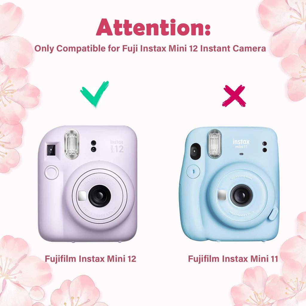 kinokoo Instax Mini 12 Case, Fujifilm Instax Mini 12 Camera Case with Snap Closure and Shoulder Strap (Pink)