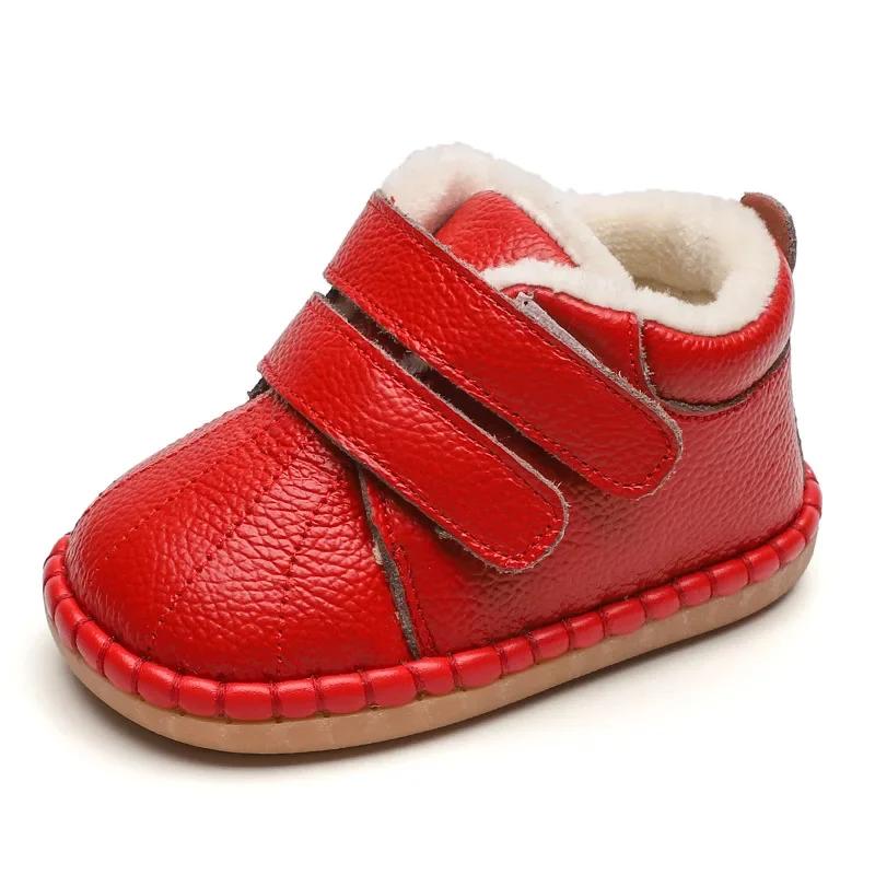 

Baby Girls Boys Genuine Leather Snow Boots Autumn Winter Infant Toddler Shoes Soft Bottom Warm Plush Outdoor Kids Children Shoes 21 красный