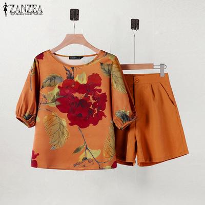 Women Floral Blouse and Shorts Summer Casual Two Piece Sets