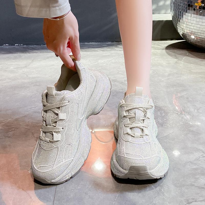 2024 Trendy European Star Rhinestone Thick-Soled Women's Dad Shoes - Large Size Sports Shoes for Autumn/Winter