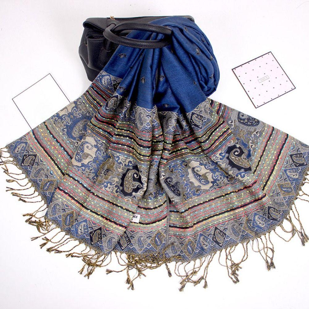 With Tassel Print Headscarf Long Shawls and Wraps Retro Fringed Scarves