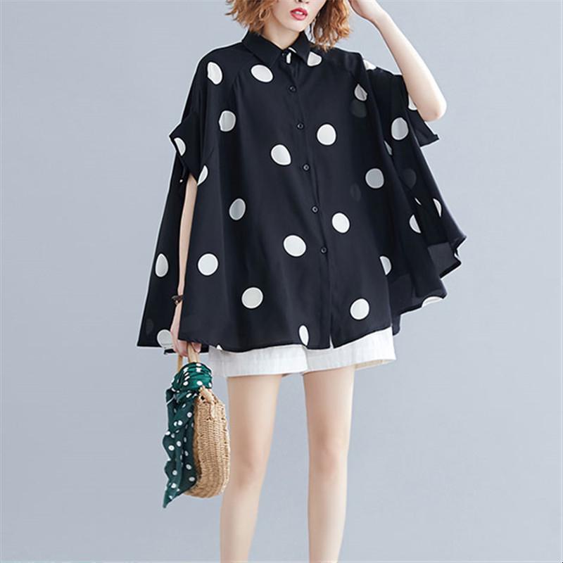 Шифоновая женская повседневная свободная летняя блузка больших размеров чёрный