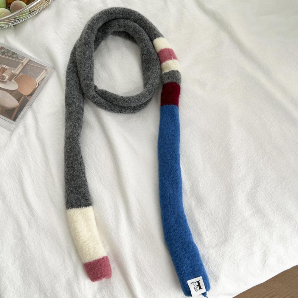 Knitted Striped Long Scarf Thickened Winter Narrow Shawl Soft Wool Sausage Scarf  Daily Style4