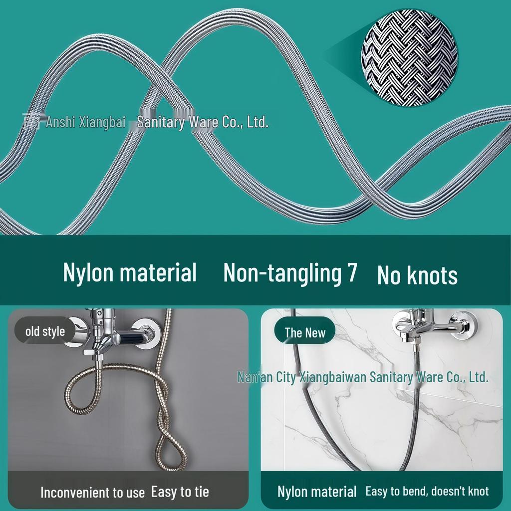 Nylon Woven Shower Hose & Head Holder, 4-Point Universal, Explosion-Proof Hot/Cold Bath Pipe