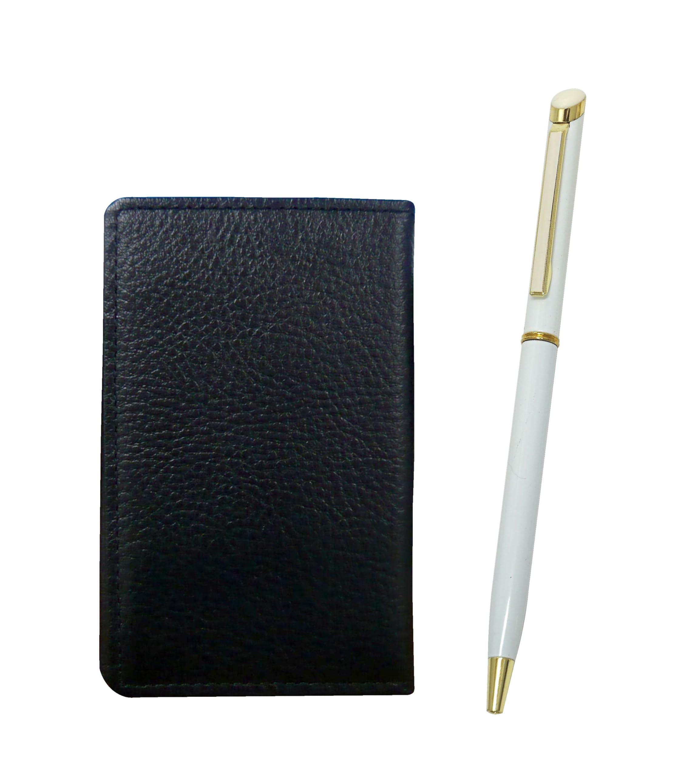 

Grained cowhide black business card holder Epoxy rotating ballpoint pen set white MEIB-WD002-W