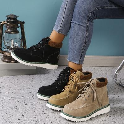 Chaussures Chaudes d'Hiver en Coton Velours pour Femmes Nouvelles Grandes à Lacets Décontractées Talon Compensé Bottes de Neige Chaussures d'Hiver pour Femmes
