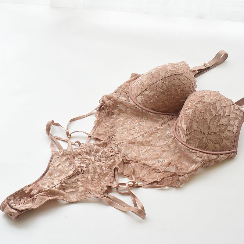 

Australian Bras Jumpsuit Lace Push-up Underwear Women Wear-Free Bra Bottoming Tights Sexy Pure Desire Sling Khaki (non-refundeable) 30B/C 65B/C