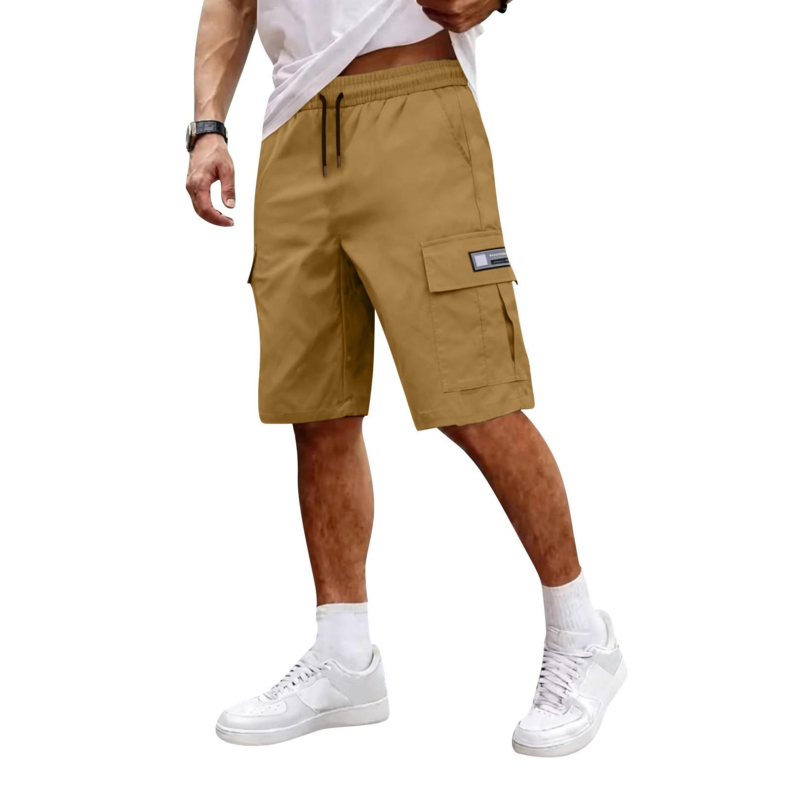 

Mens Casual Loose Fit Cargo Shorts With Elastic Waistband Adjustable Drawstring And Multiple Pockets For Everyday Wear L хаки