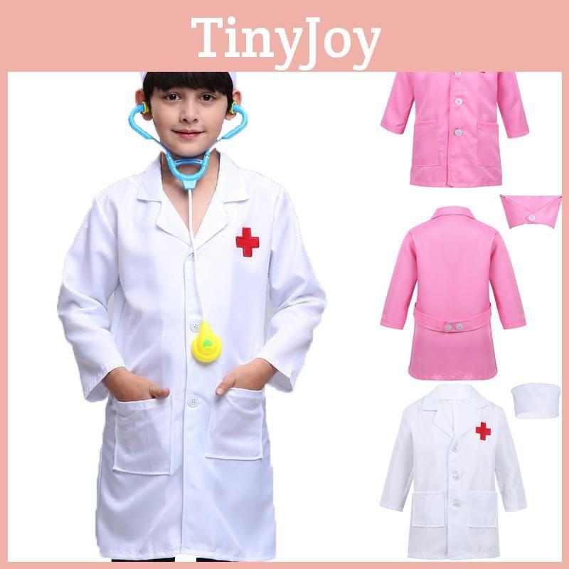Doctor Coat Fancy Dress Up Costume Kids Boys Girls Nurse Paramedic Scrub Uniform