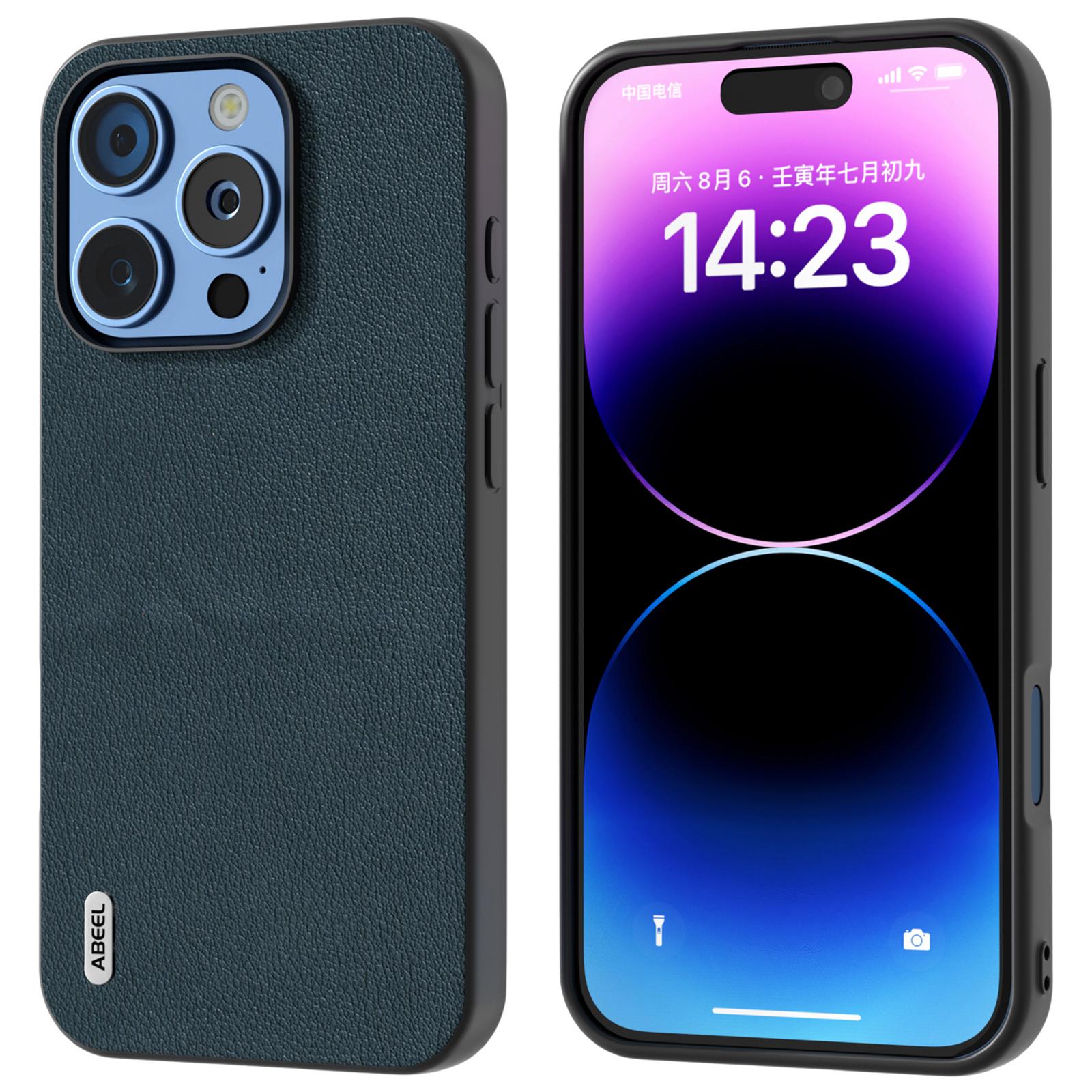 ABEEL For iPhone 16 Pro Case Anti-Scratch Genuine Cow Leather Back Phone Cover A