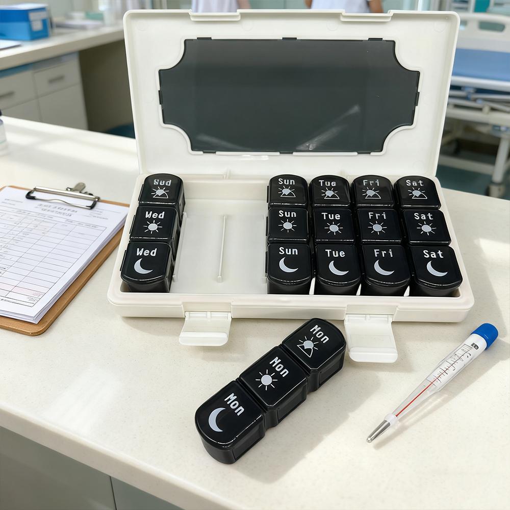 New Weekly Organizer Case 2 Times a Day AM PM Daily Pill Box to Hold Vitamin Fish Oil Supplements and Medicine Storage Box