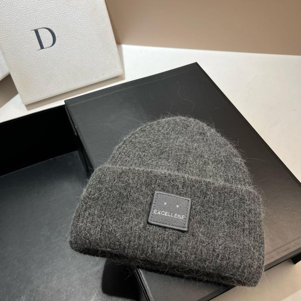 Square Expression Rabbit Fur Knitted Hat Fashionable Winter Warm Hat Couple's Ear Protection Woolen Hat