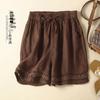 Women's Retro Lace Linen Shorts - Elastic Waist, Wide Leg, Casual & Lightweight
