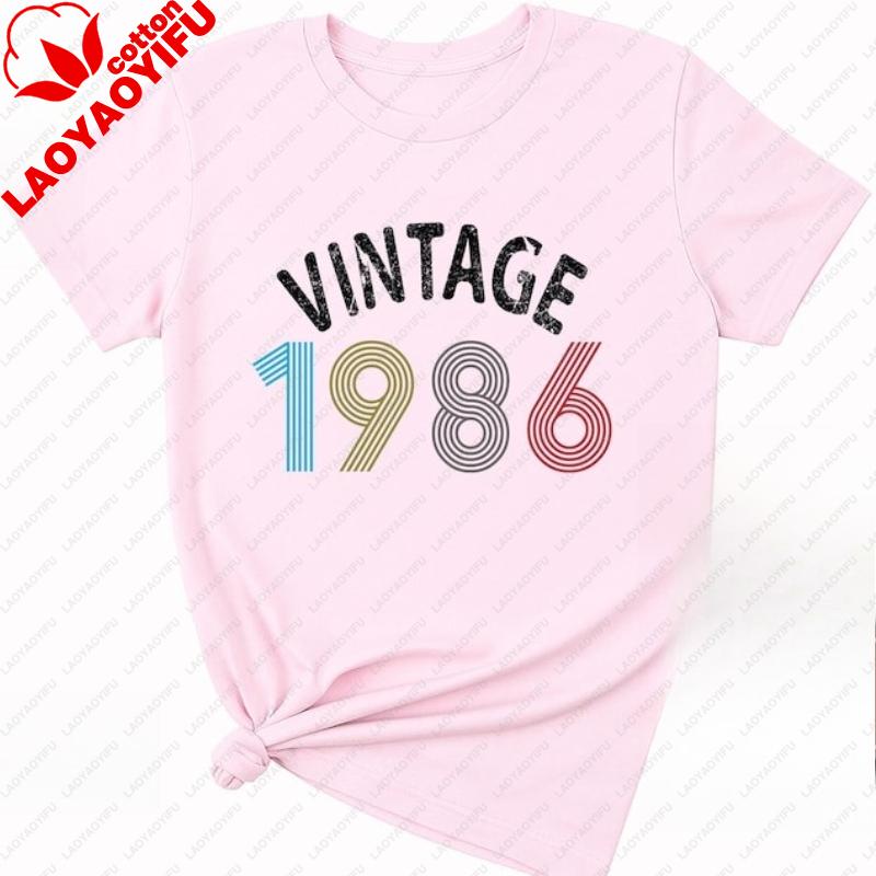 Ladies 2026 Vintage 40th Birthday Gifts For Wounisex 1986 Mum Dad Shirt Hipster Street Fashion Casual Style Printed Tshirt Tops