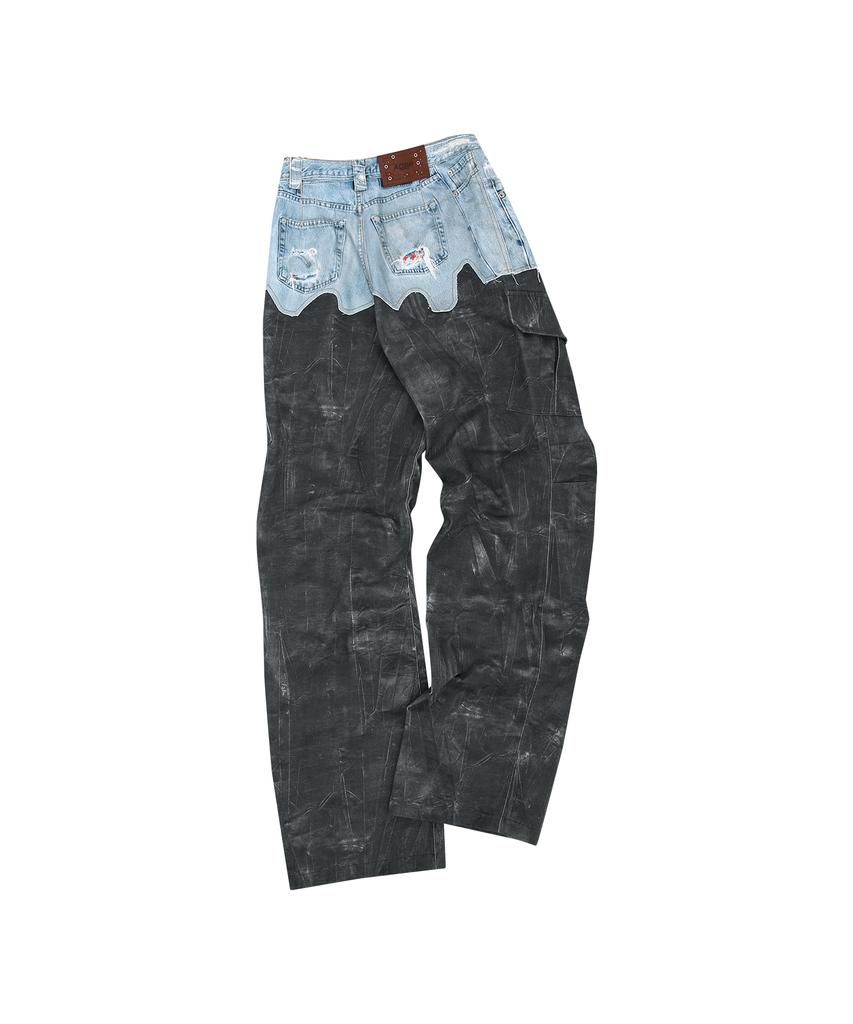 ADSB ANDERSSON BELL Four Denim & Scratch Leather Printed Cargo Pants Apa703M(Denim/Black)