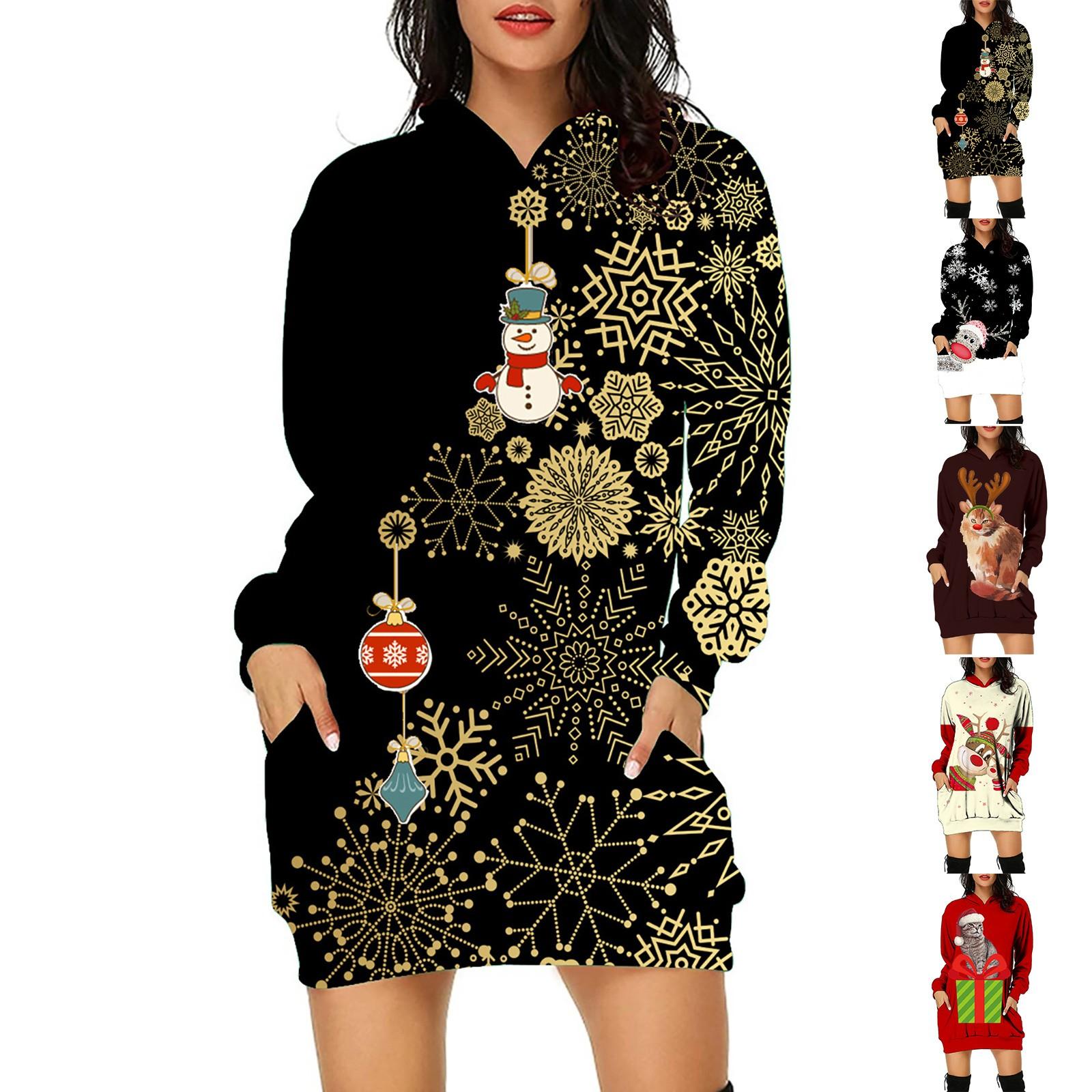 

Женское рождественское платье-толстовка с принтом Nikitas с принтом и пуловером до колен