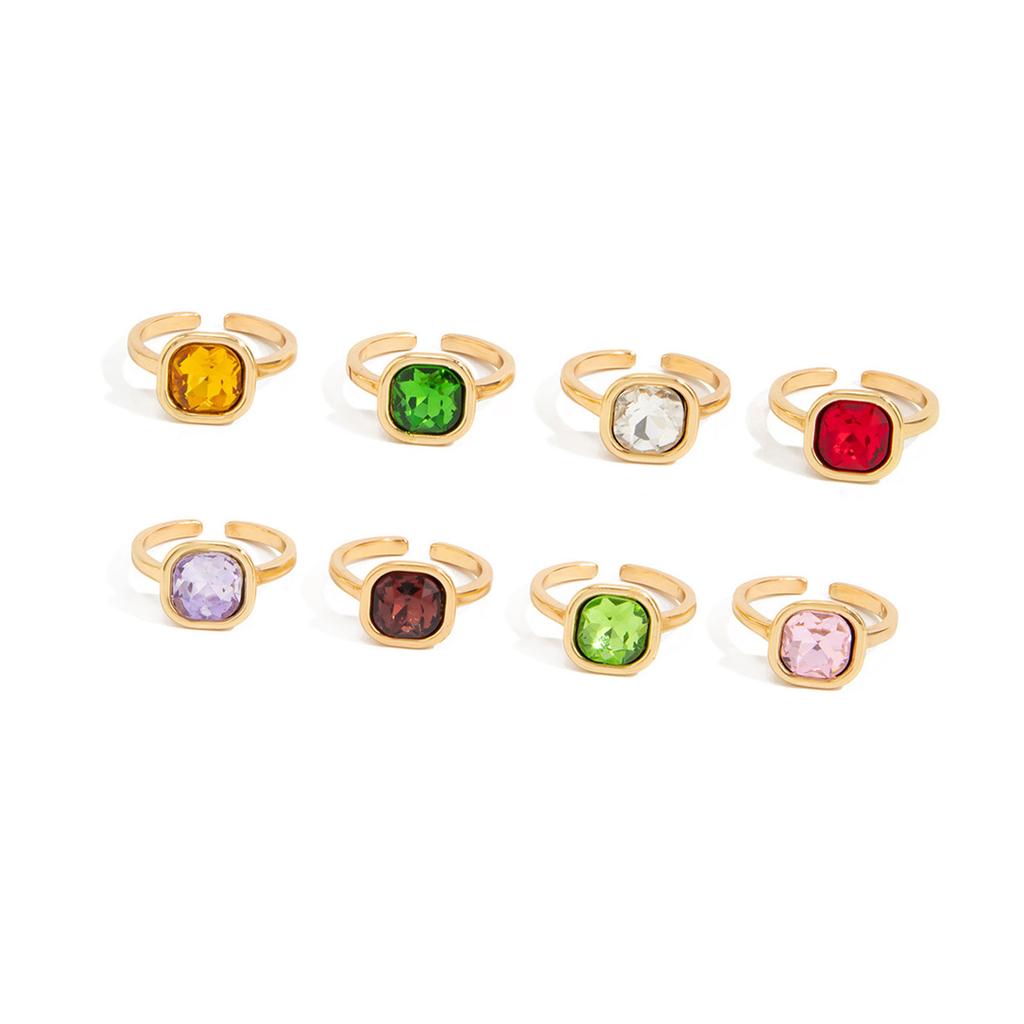 Alloy Cocktail Ring With Sparkling Stones Geometric Square Zircon Stacked Ring For Everyday Wear Or Special Event
