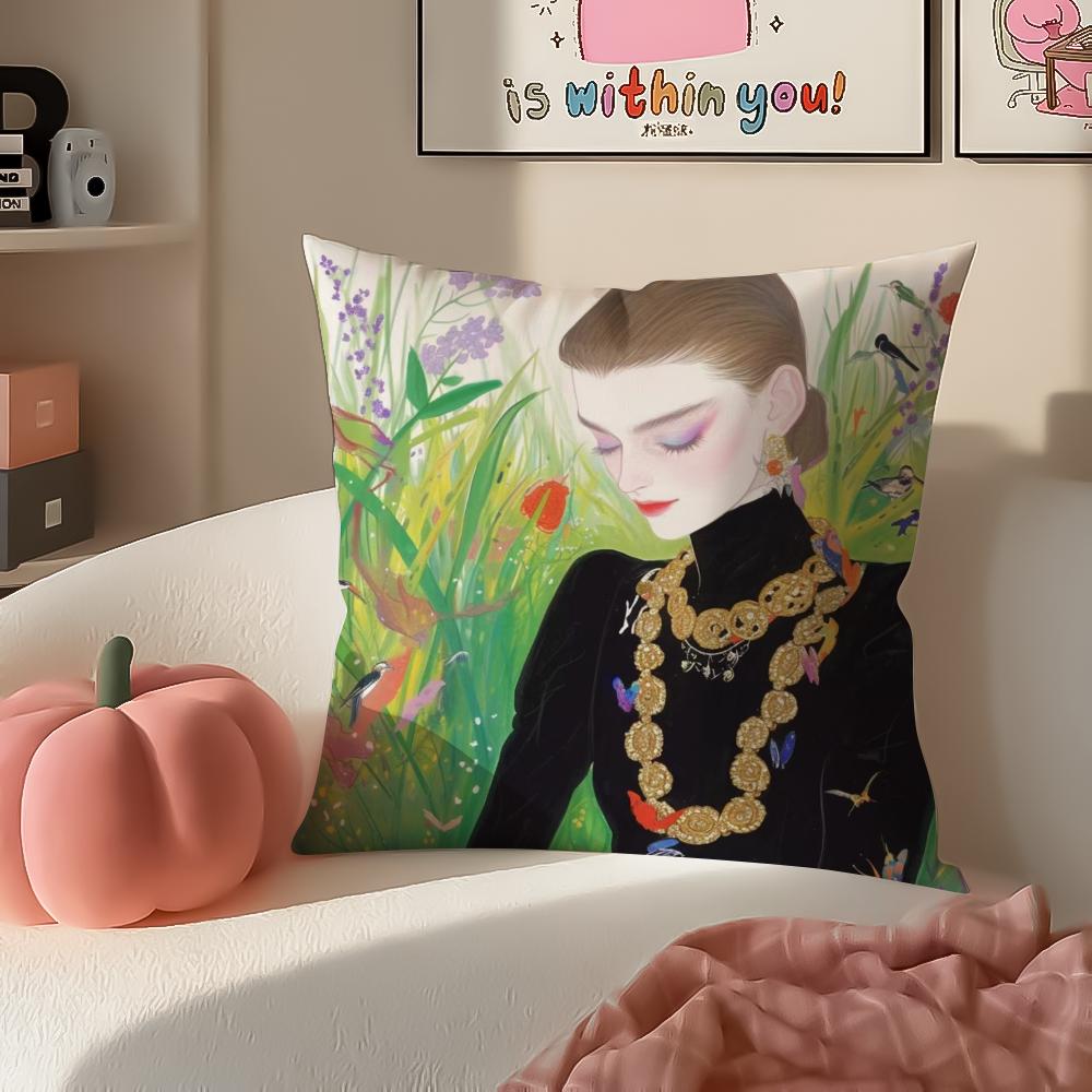 Fashion Illustration Cushion Cover Pillowcase Short Plush Invisible zipper Room Sofa Cushion Cover