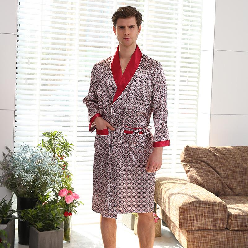 

Men s Silk-Feel Summer Yukata: Lightweight Long Sleeve Plus Size Bathrobe Pajamas L