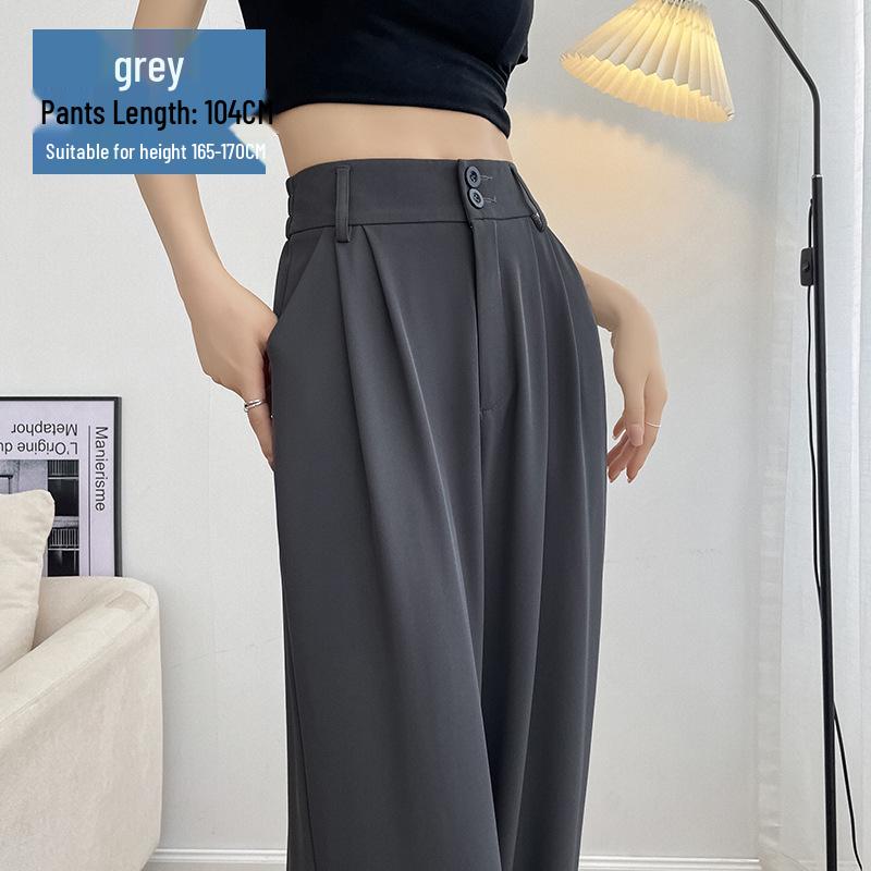 Women's 2024 Summer White Ice Silk Wide-Leg Suit Pants