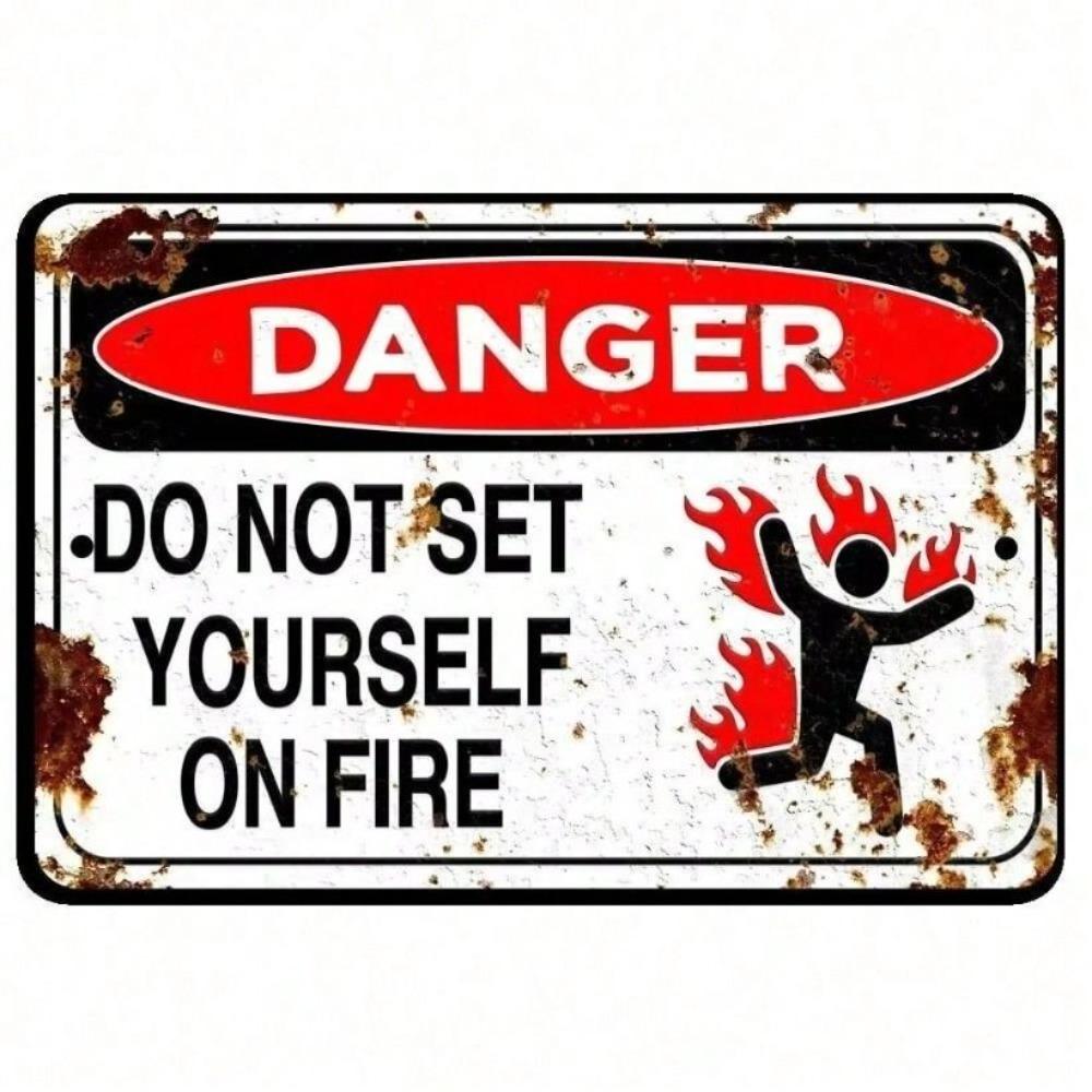 Metal Poster Wall Art Danger Sign Fire Warning Living Room Decor
