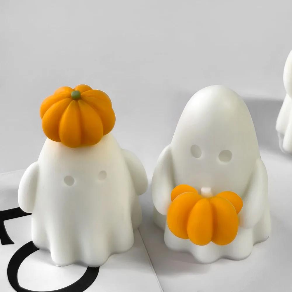 Cute Pumpkin Ghost Scented Candle Silicone Mould 3D Halloween Wax Candle Making Supplies DIY Painting Gypsum Clay Resin Mold Handmade Craft Home Decor