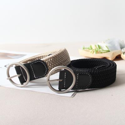 Women Canvas Jeans Belt No Punch-Free Design Wear-Resistant Braided Waistband Dress Shirt Tops Belt