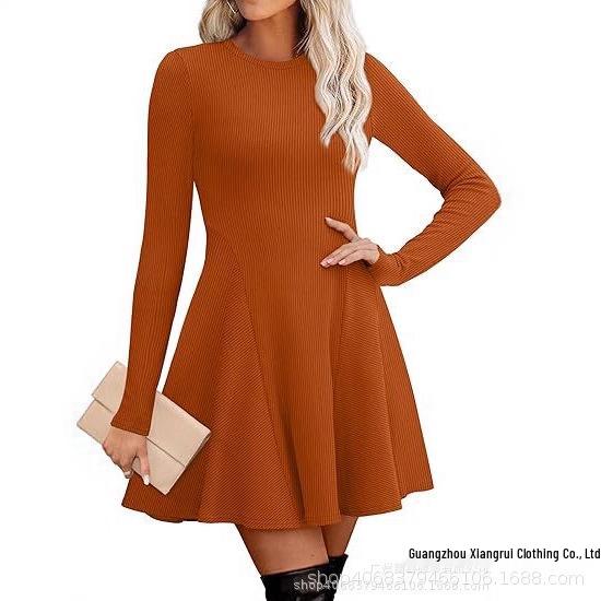 Women's Long Sleeve Ribbed Knit A-line Dress, Autumn 2025 Collection
