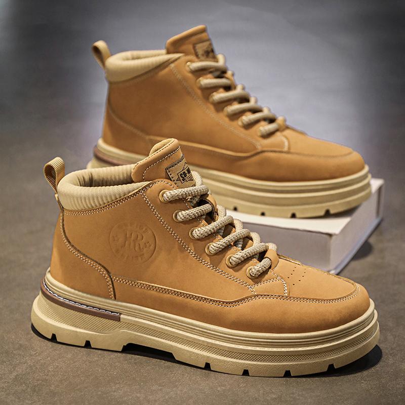 Men's high-top boots, high-quality leather shoes, fashionable outdoor casual shoes, men's plus-size boots