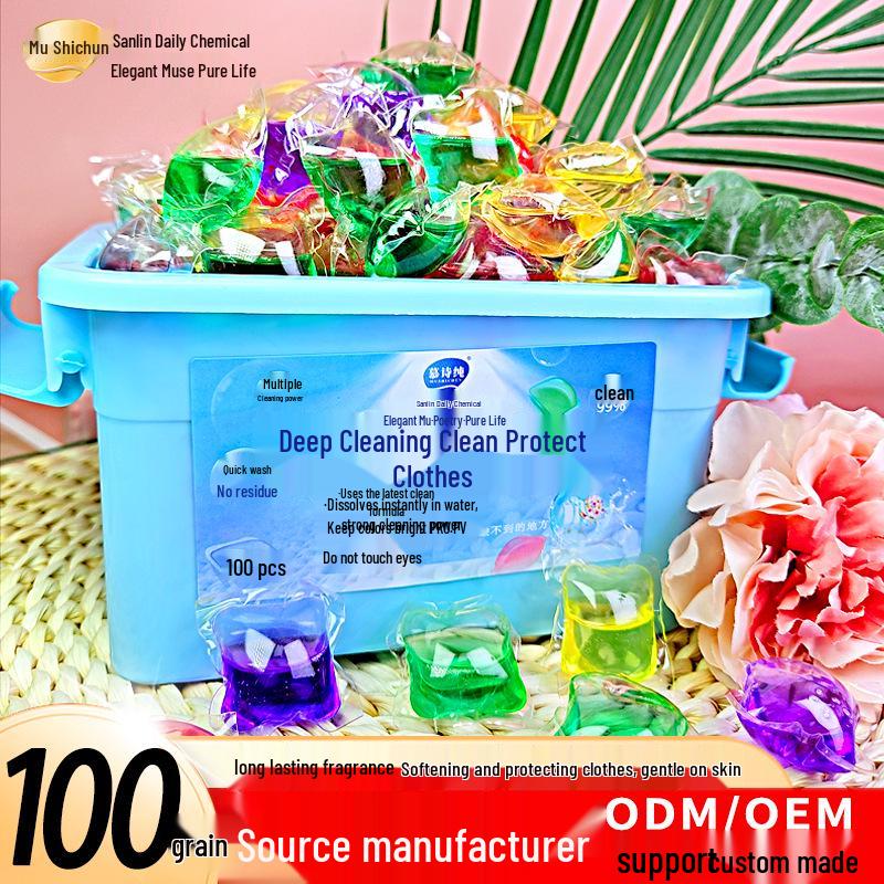 Balení 100 kusů pracích kapslí - Hloubkové čištění a dlouhotrvající vůně, 5g perličky a kuličky