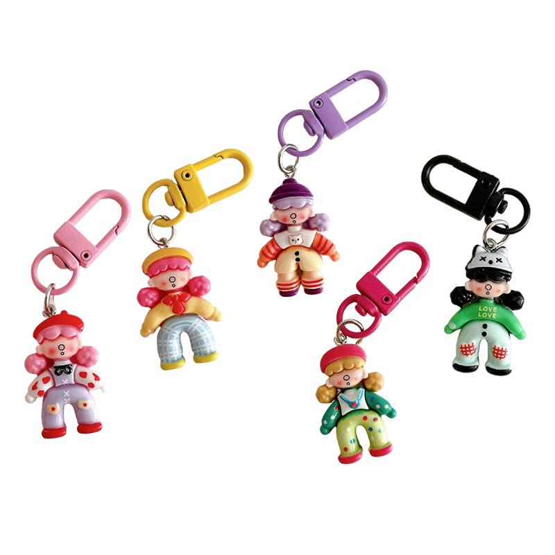 1PC Cartoon Girl Design Keyrings Mobile Phone Pendants Candy Colors Keychains Resin Pendant Bag Charms Gift Multicolor
