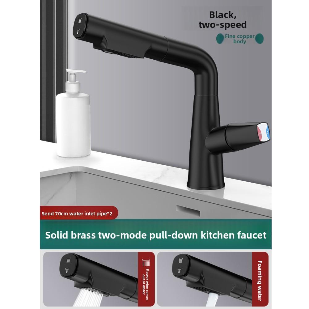 Premium Brass Pull-Out Basin Faucet Liftable Rotatable Spout Mixer Tap With Dual Spray Options Cold Water Control
