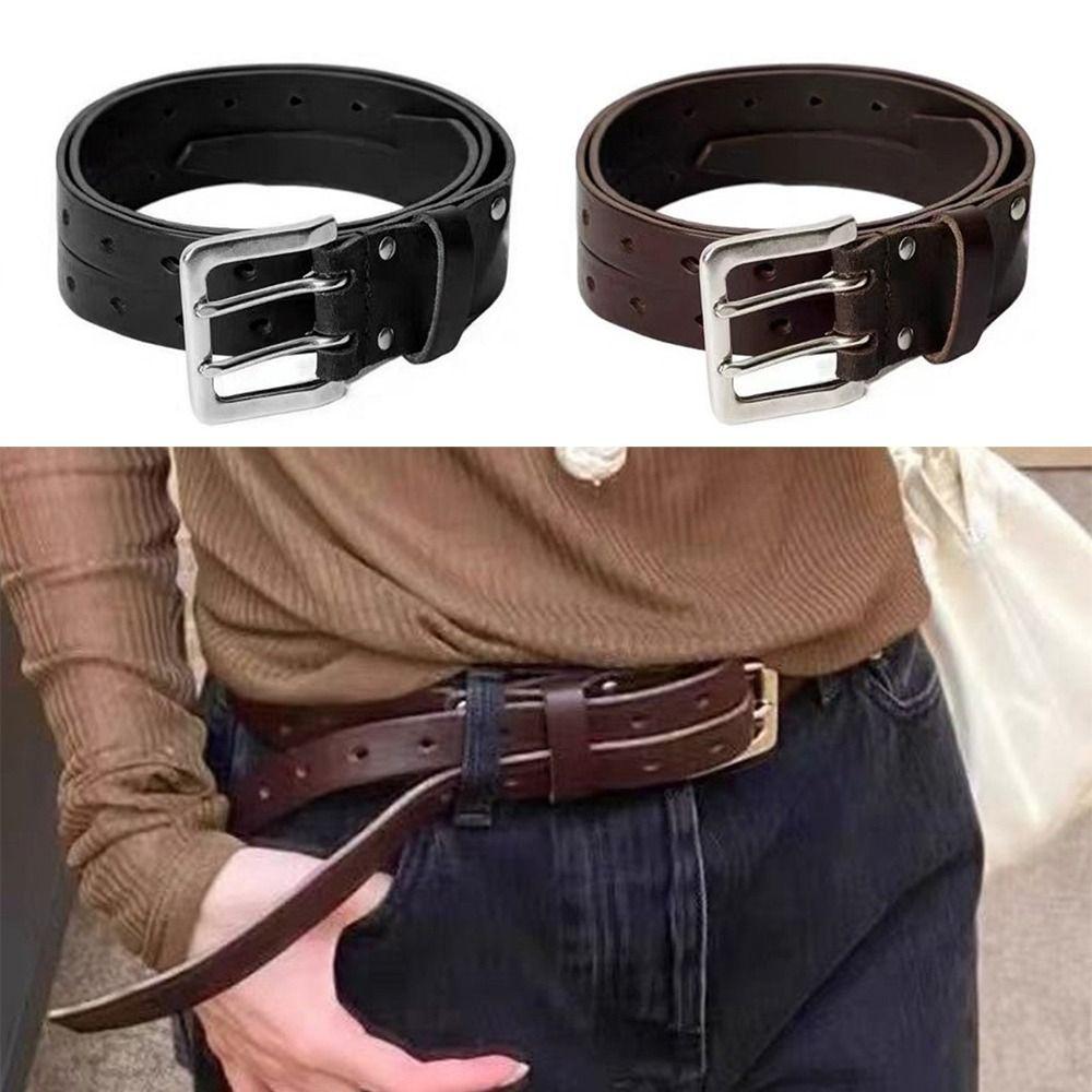 Y2K Double-Breasted Belt PU Leather Waist Chain New Leather Belt