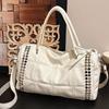 2026 New Fashion Retro Style Metal Rivet Tote Bag Women's Handbag Large Capacity Motorcycle Bag Detachable Shoulder Strap
