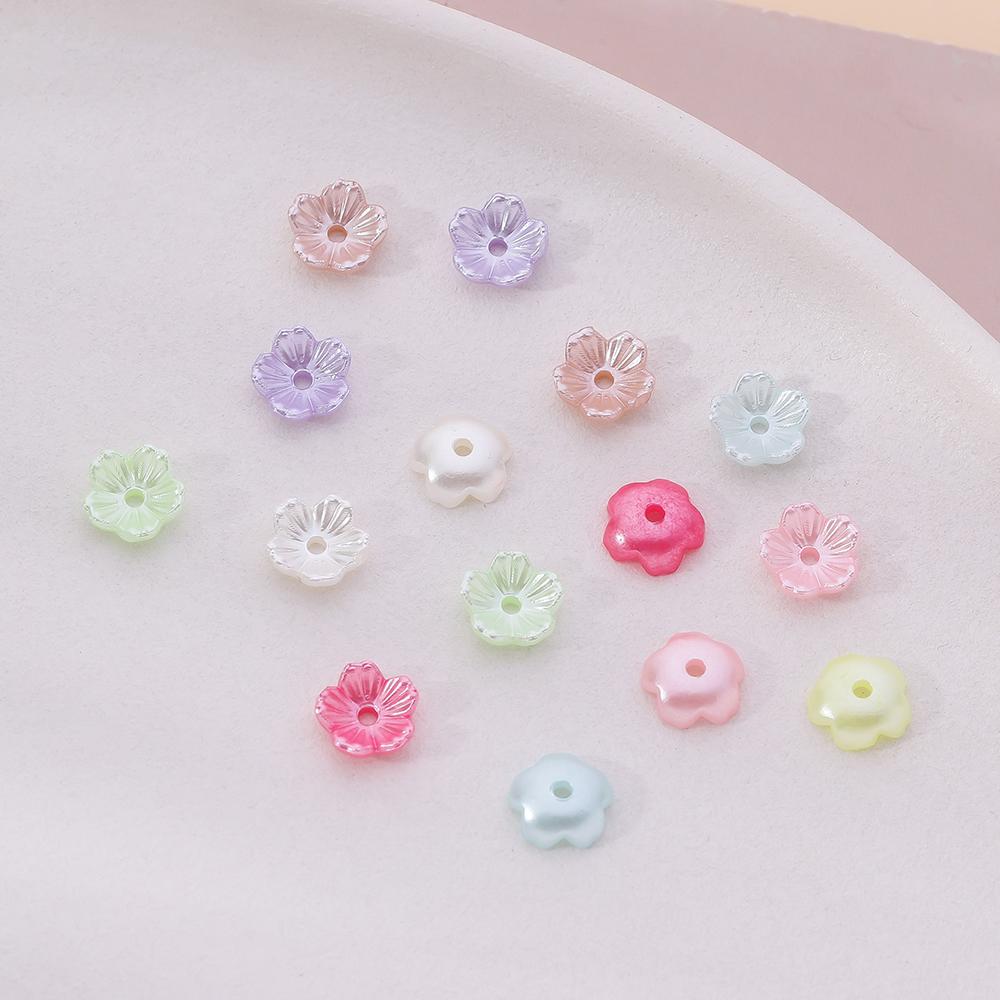 50pcs/Lots ABS Artificial Pearls Flower Beads Caps Spacer Beads for DIY Necklace Bracelet Phone Chain Jewelry Making Accessories