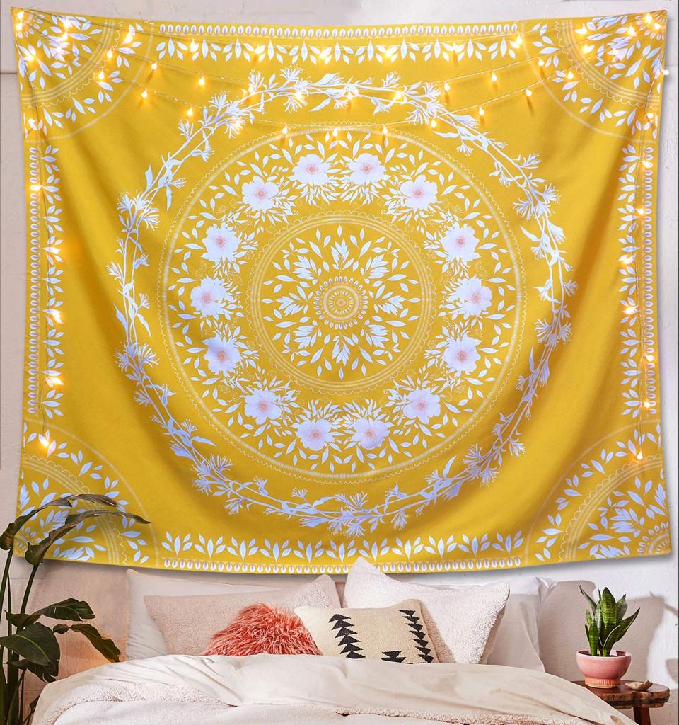 Bohemian Mandala Tapestry, Intricate Floral Design In Warm Orange & Brown Hues, Wall Art for Cozy & Eclectic Rooms