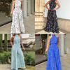 Elegant Waist Halter Jumpsuit Casual Print Tie Sleeveless Waist Summer Wide Leg Long Pant Jumpsuit Women's Clothing
