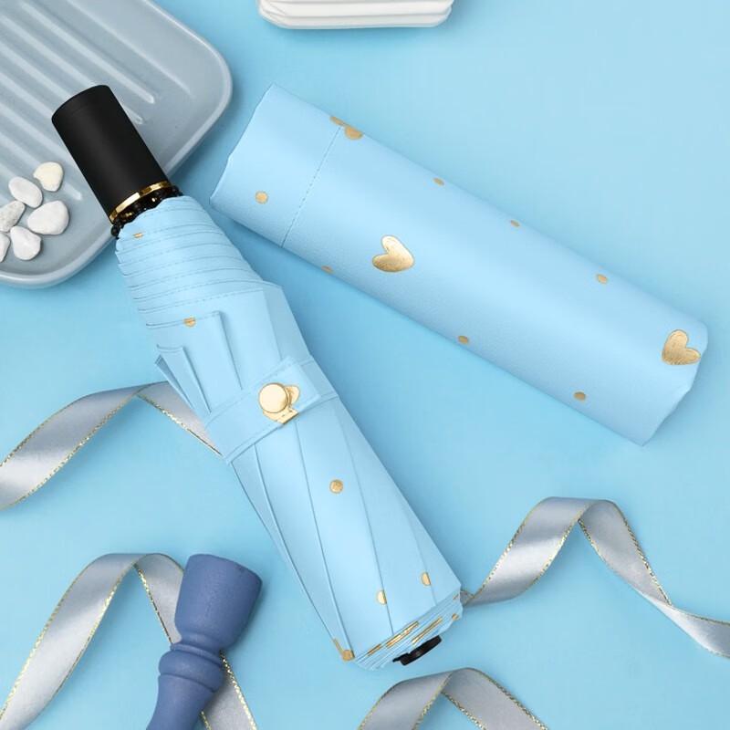 MAYDU Ins Style Heart Print Black Coated Foldable Umbrella