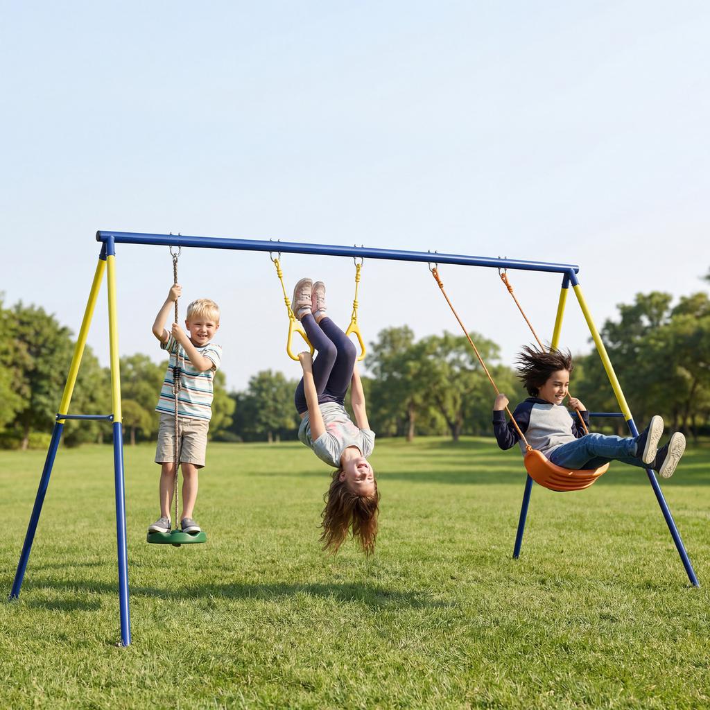 Swing Frame Up To 150 Kg 3-in-1 Kids Swing with Classic Swing, Gymnastic Rings, Standing Swing, 285x160x181 Cm