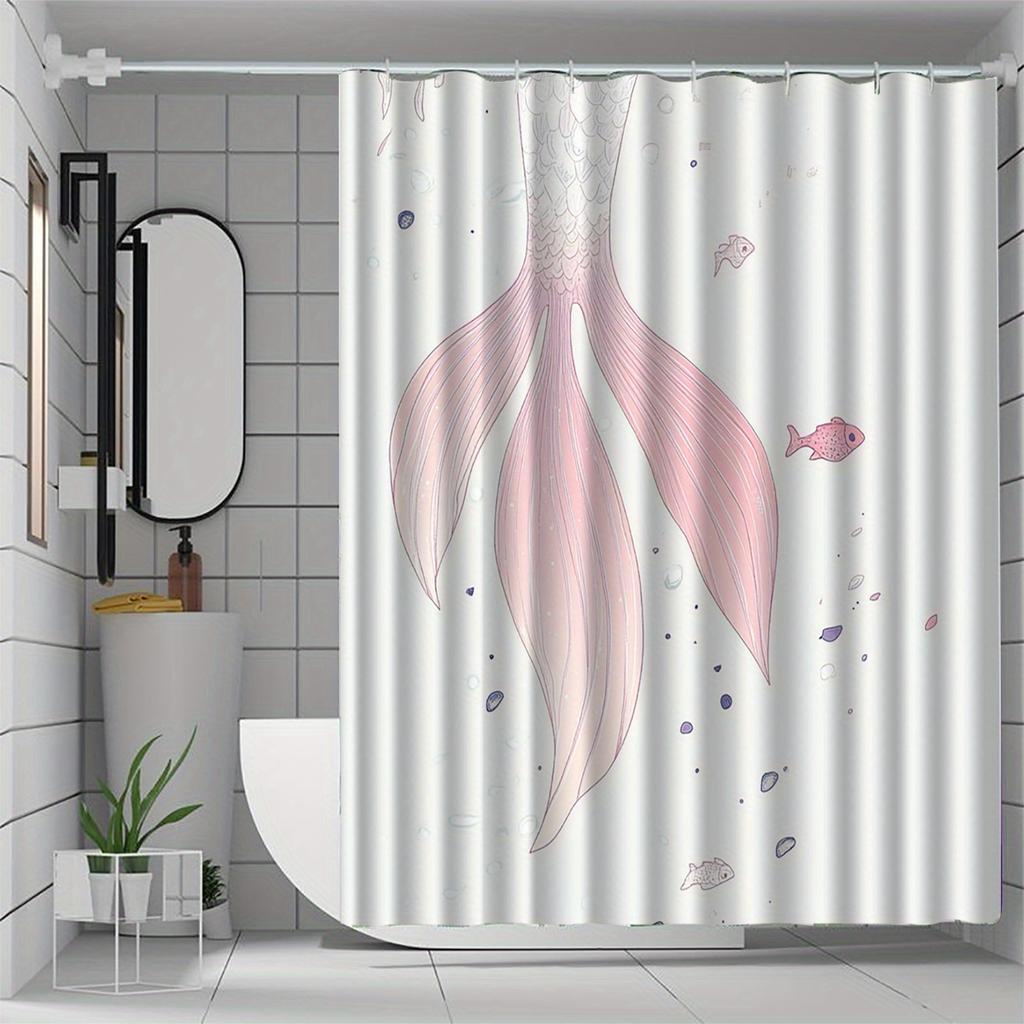 1pc fish tail pattern shower curtain with hook, bathroom partition, bathroom accessories, home decoration