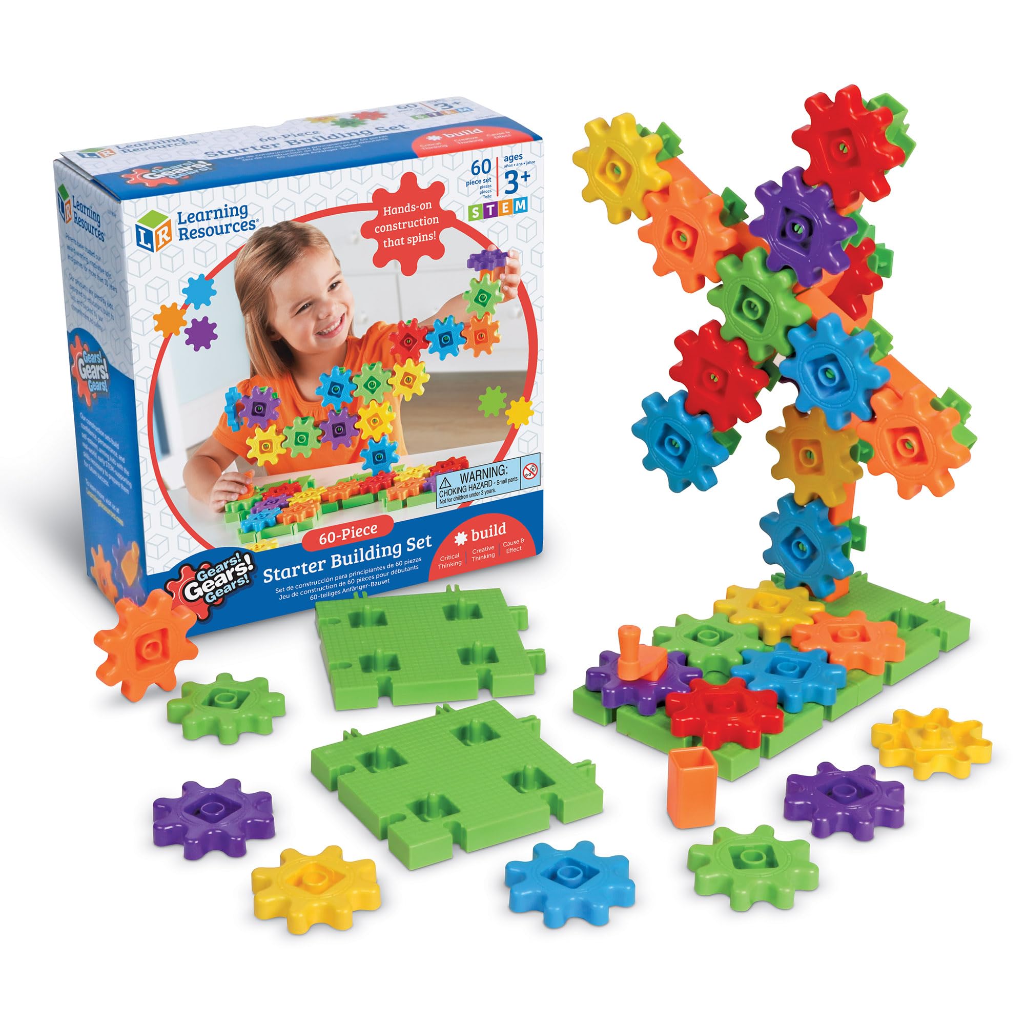 Learning Resources Colorful Gear Blocks Starter Set, 60 Pieces, Toy Gears, LER9148 (Authentic Product)