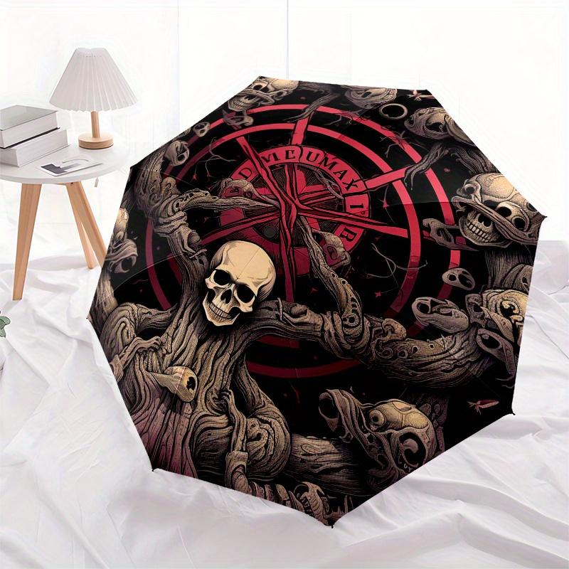 Dark Mystic Skull Pentagram Circular Art PrintUmbrella, Portable 3-Fold Compact Umbrella for Men & Women Gift