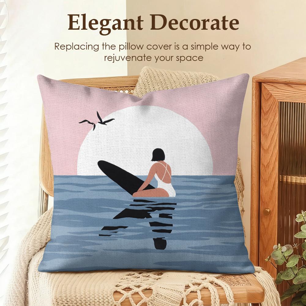 Summer Surfing Ins Art Cushion Cover Natural Linen Organic Fabric DoubleSided Printing Sofa Home Decor Gift Pillow Case