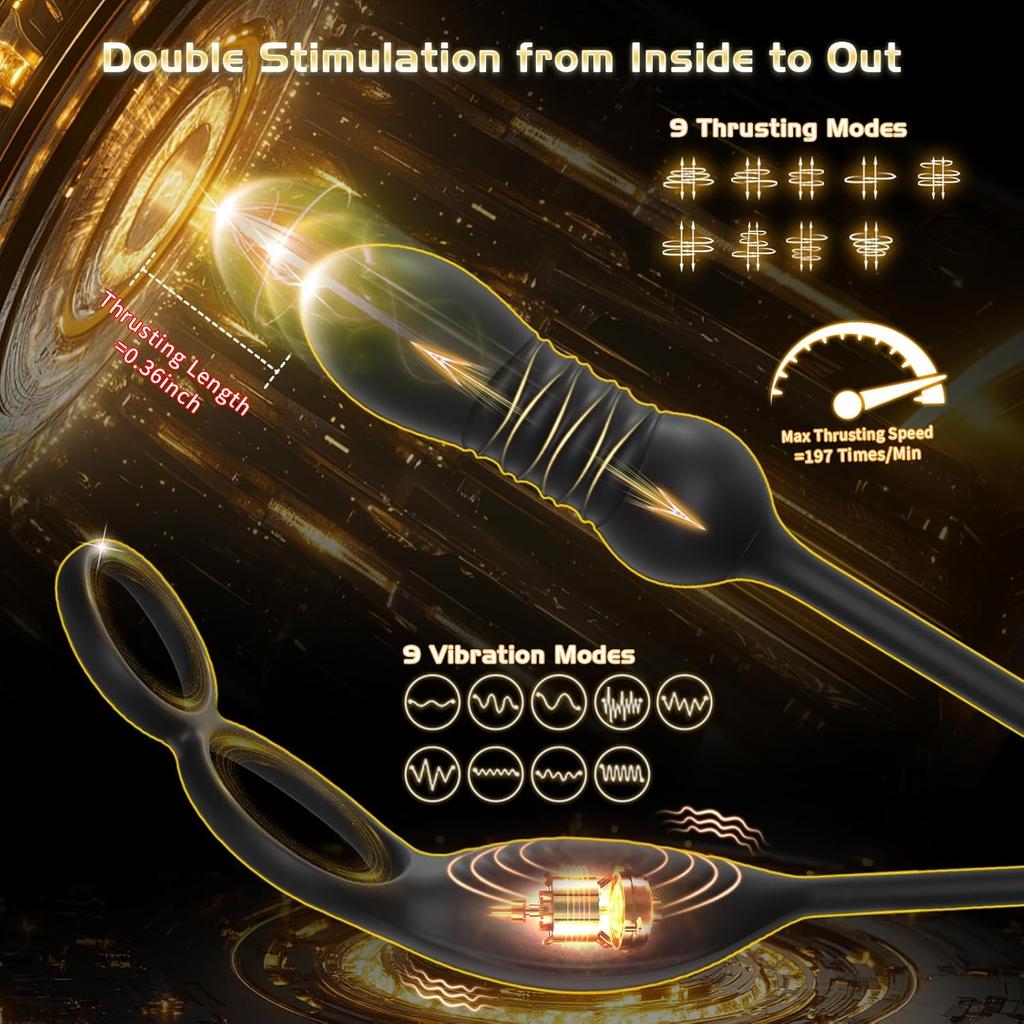 Thrusting Vibrating Prostate Massager Cock Ring with APP Control Anal Butt Plug - Vibrator for Men & Couples