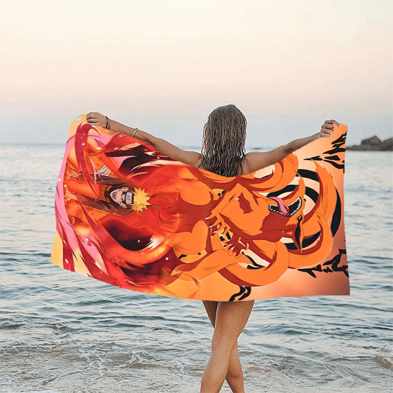 1pc NARUTO (3) Beach Towel, Beach and Seaside Swimming Pool Equipment, Fashion Pattern, Rectangular, Travel Essentials