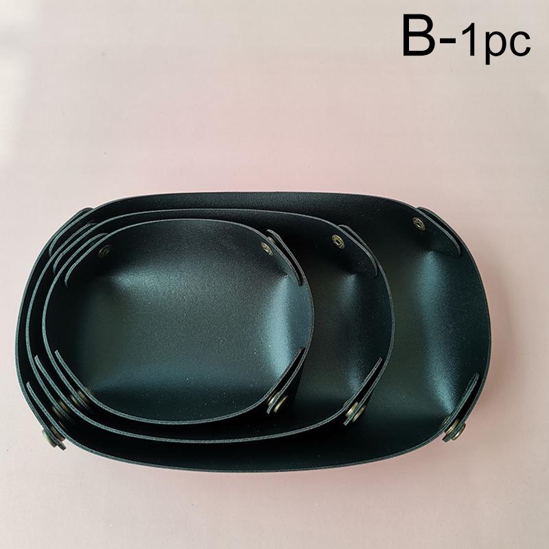1PC Storage Box Key Wallet Plate Oval Shape Desktop Organizer PU Leather Home Decoration