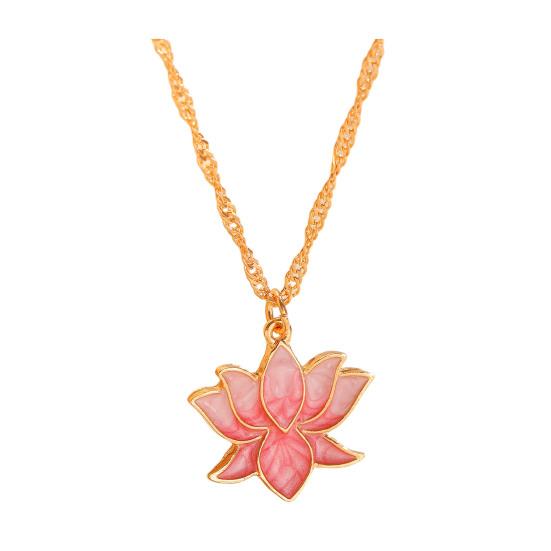Lotus Pendant Necklace Enamel Lotus Flower Necklace Oriental Style Elegant Twist Chain Necklace Jewelry Gift for Women And Girls