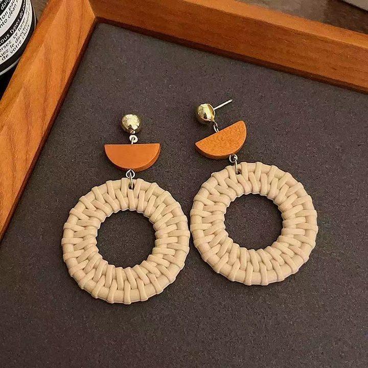 Bohemian ethnic style fringed earrings long niche woven feather earrings new travel wear earrings women