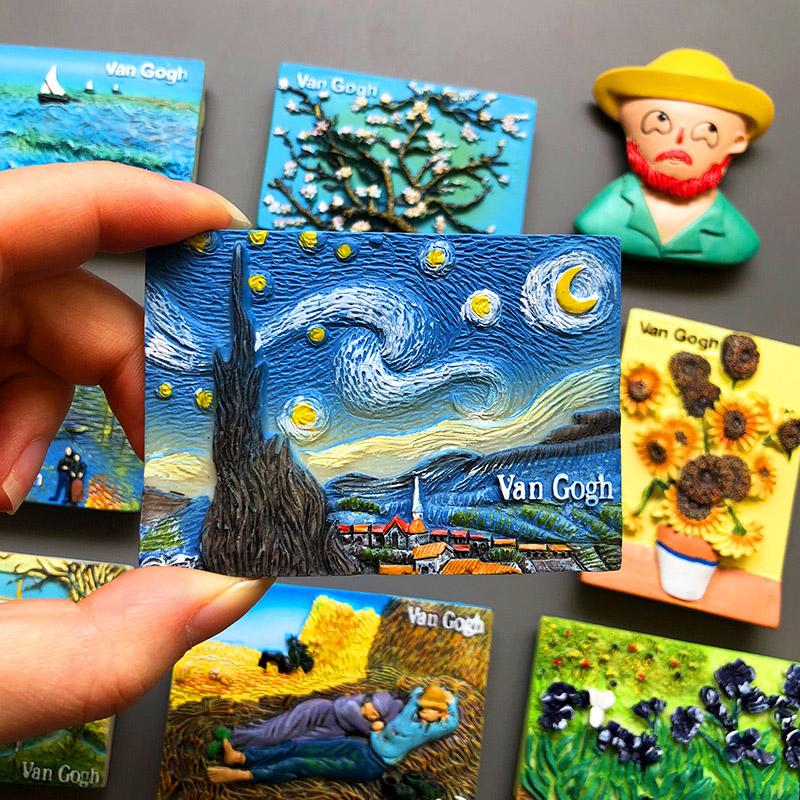 Cartoon Van Gogh Resin Refrigerator Paste Fridge Magnet Magnetic Paste Creative 3d Refrigerator Room Decoration Collection Gifts